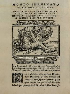 Anton Francesco Doni . Prima pagina dell'opera Mondi celesti terrestri ed infernali (1552-53; Milano, Biblioteca Ambrosiana).Milano, Ambrosiana