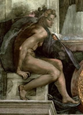 Nudo . Uno degli Ignudi di Michelangelo nella Cappella Sistina in Vaticano.Roma, Musei Vaticani