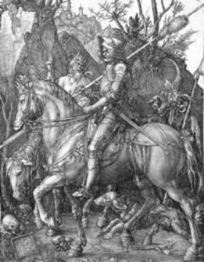 Albrecht DÃ¼rer . Il cavaliere, la morte e il diavolo, incisione a bulino su rame (Firenze, Uffizi).De Agostini Picture Library/G. Nimatallah