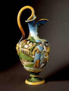 Brocca in ceramica prodotta dalla bottega di Urbino (sec. XVI; Firenze, Museo Nazionale del Bargello).De Agostini Picture Library/G. Nimatallah