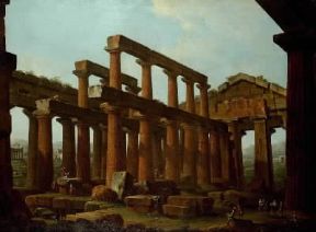 Antonio Joli . Il tempio di Poseidone a Paestum (Caserta, Palazzo Reale).De Agostini Picture Library