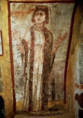 Catacomba. Affresco raffigurante un'orante nella catacomba romana dei Giordani.De Agostini Picture Library