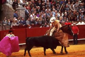 Corrida. Il picador frena la carica del toro.De Agostini Picture Library / C. Sappa