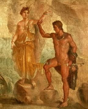 Perseo libera Andromeda in un affresco proveniente dalla Casa dei Dioscuri a Pompei (Napoli, Museo Archeologico Nazionale).De Agostini Picture Library/A. Dagli Orti