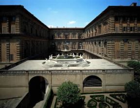 Pitti. Palazzo Pitti visto dal giardino di Boboli con la fontana del Carciofo (fine del sec. XVI).De Agostini Picture Library/G. Nimatallah