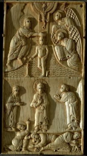 Avorio. Placca eburnea del paliotto di Salerno, sec. XII (Salerno, Museo del Duomo).De Agostini Picture Library / A. De Gregorio