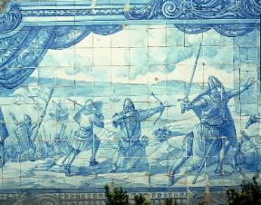 Portogallo. La presa di Lisbona da parte di Alfonso raffigurata su piastrelle maiolicate del sec. XVIII. De Agostini Picture Library/G. Dagli Orti