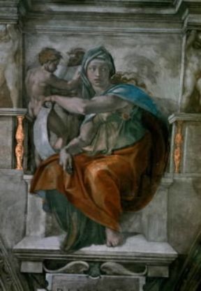 Affresco. LaSibilla Delfica realizzata da Michelangelo nella Cappella Sistina.Roma, Musei Vaticani