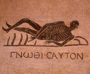 Anatomia e Arte. Corpo umano con tracciato lo scheletro in un mosaico romano (Roma, Museo Nazionale Romano).De Agostini Picture Library/A. Dagli Orti