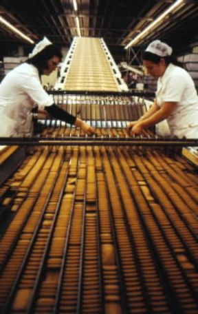 Biscotto . Controllo dei biscotti nel reparto di confezionamento di una industria dolciaria della Lombardia.De Agostini Picture Library/A. Vergani