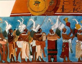 Bonampak . Particolare dalle pitture murali rinvenute nel centro archeologico maya raffigurante una danza rituale.De Agostini Picture Library/G. Dagli Orti