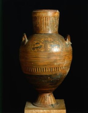 Ceramica Beotica . Anfora proveniente da Tebe (sec. VIII a.C.; Atene, Museo Archeologico Nazionale).De Agostini Picture Library/G. Nimatallah
