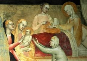 Giovanni da Milano . Affreschi nella cappella Rinuccini: La nascita di Maria.De Agostini Picture Library / G. Nimatallah