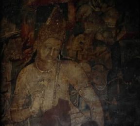 Ajanta. Particolare di una pittura della grotta n.1.De Agostini Picture Library/M. Fantin