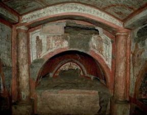 Catacomba. Il cubicolo di Orfeo nelle catacombe di Domitilla a Roma.De Agostini Picture Library/V. Pirozzi