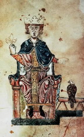 Federico II raffigurato in una miniatura tratta dal De arte venandi cum avibus (sec. XIII; Roma, Biblioteca Vaticana).Roma, Biblioteca Vaticana