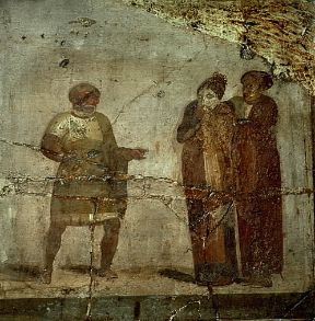 Commedia. Scena di teatro in un affresco da Pompei (Napoli, Museo Archeologico Nazionale).De Agostini Picture Library / G. Nimatallah