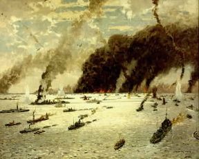 Dunkerque . La ritirata di Dunkerque raffigurata in un dipinto di N. Wilkinson (Londra, Imperial War Museum).De Agostini Picture Library/G. Nimatallah