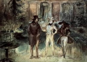 Francia. HonorÃ© de Balzac con FrÃ©dÃ©rick LemaÃ®tre e ThÃ©ophile Gautier in un acquarello (1840) di Grandville.De Agostini Picture Library/J. E. Bulloz