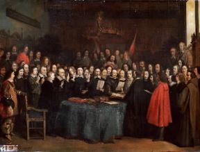 Germania. La firma del trattato di Munster del 30 gennaio 1648 in un dipinto di C. Jacquand (Versailles, Museo).De Agostini Picture Library/M. Seemuller