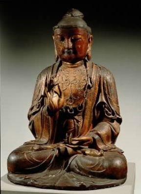 Giappone. Buddha raffigurato nella posizione dell'argomentazione in una statua in legno dell'epoca Kamakura, sec. XIV-XV (Genova, Museo Chiossone).De Agostini Picture Library/A. Dagli Orti