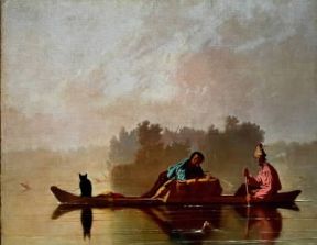 George Caleb Bingham . Mercanti di pellicce che discendono il corso del fiume Missouri (ca. 1845; New York, Metropolitan Museum of Art).New York, Metropolitan Museum of Art