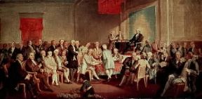 Stati Uniti . George Washington firma la Costituzione il 17 settembre del 1787 (Filadelfia, Indipendence Istorical Collection).Filadelfia Museo