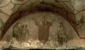 Arte paleocristiana . Un affresco delle catacombe di Priscilla.De Agostini Picture Library/V. Pirozzi