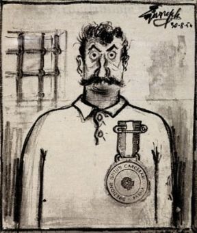 Giovanni Guareschi in un autoritratto caricaturale.De Agostini Picture Library