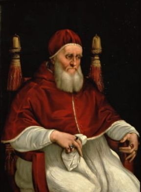 Giulio II , papa, in una ritratto di Raffaello Sanzio (Firenze, Uffizi).De Agostini Picture Library