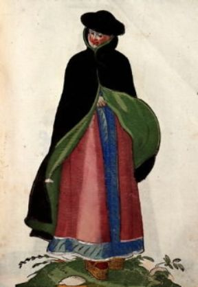 Mantello. Incisione di J. Amman raffigurante l'abbigliamento di una donna spagnola del sec. XVI (Madrid, Biblioteca Nazionale).De Agostini Picture Library/G. Dagli Orti