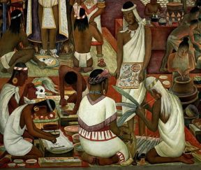 Messico. Gli artigiani decorano oggetti con colori vegetali di Diego Rivera (CittÃ  di Messico, Palazzo Nazionale).De Agostini Picture Library/G. Dagli Orti