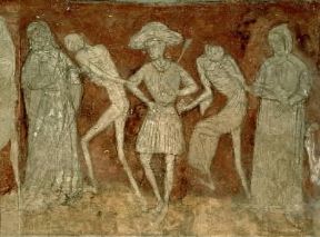 Danza macabra in un affresco di La Chaise-Dieu in Alvernia (1460).De Agostini Picture Library/G. Dagli Orti