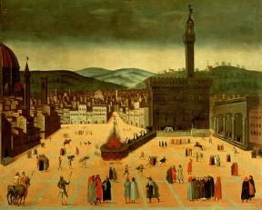 Girolamo Savonarola. Dipinto raffigurante il rogo in piazza della Signoria a Firenze.De Agostini Picture Library / G. Nimatallah