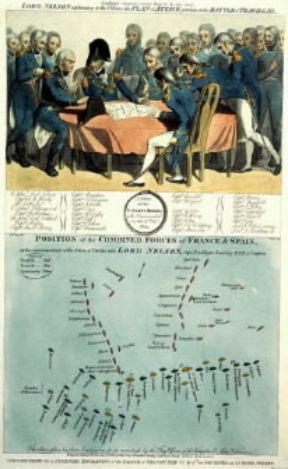Gran Bretagna. L'ammiraglio Nelson discute i piani di battaglia per Trafalgar.De Agostini Picture Library / G. Nimatallah