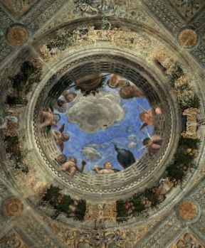 Andrea Mantegna. Affresco del soffitto della Camera degli Sposi nel Palazzo Ducale di Mantova.De Agostini Picture Library/M. Carrieri