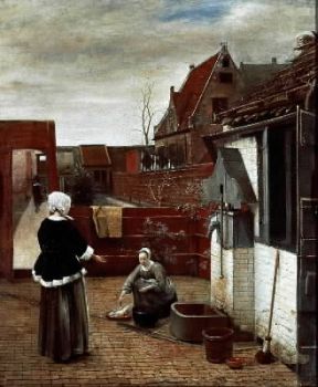 Pittura di genere. Una donna e la sua serva in cortile di P. de Hooch (Londra, National Gallery).De Agostini Picture Library/M. Carrieri