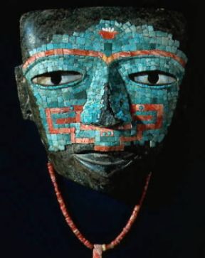 America. Maschera con mosaici di corallo e turchesi proveniente da TeotihuacÃ¡n (sec. III-IX, CittÃ  del Messico, Museo Nazionale di Antropologia).De Agostini Picture Library/G. Dagli Orti