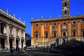 Roma. Il palazzo Senatorio sulla piazza del Campidoglio.De Agostini Picture Library / W. Buss
