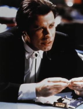 John Travolta. L'attore in una scena del film Pulp Fiction di Quentin Tarantino.De Agostini Picture Library/A. Dagli Orti