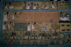 . Lavori agricoli lungo le rive del Nilo in un affresco parietale dalla tomba di Sennedjem a Tebe (sec.XI a. C.).De Agostini Picture Library/G. SioÃ«n