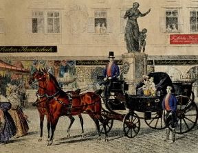 Cabriolet. in servizio pubblico per le vie di Vienna in una incisione del sec.XIX (Vienna, Meseen der Stadt).De Agostini Picture Library/Dagli Orti