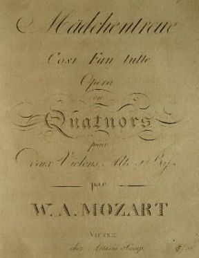 CosÃ¬ fan tutte. Frontespizio di una trascrizione per quartetto dell'opera di Mozart.De Agostini Picture Library / A. Dagli Orti