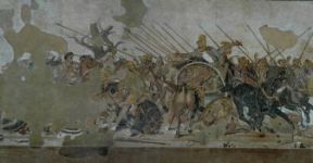Alessandro Magno. Mosaico raffigurante la Battaglia di Isso.De Agostini Picture Library/G. Nimatallah