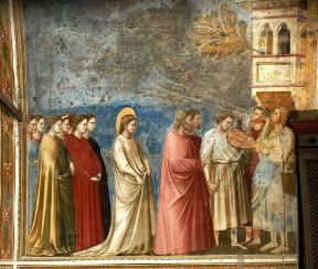 Giotto. Particolare degli affreschi della Storia di Cristo: Ritorno di Maria dal rito nuziale.De Agostini Picture Library / A. Dagli Orti