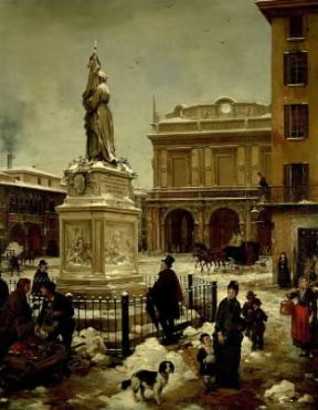 Angelo Inganni . Piazza Loggia sotto la neve (Brescia, Galleria Comunale Tosio).De Agostini Picture Library/STUDIO DA RE