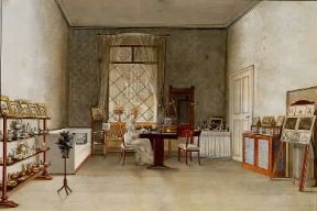 Biedermeier . Soggiorno stile Biedermeier in un acquerello di Franz von Maleck. De Agostini Picture Library/A. Dagli Orti