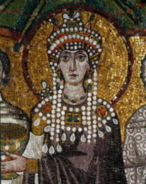 Teodora. L'imperatrice bizantina raffigurata in un particolare del mosaico della basilica di S. Vitale a Ravenna.De Agostini Picture Library/A. De Gregorio