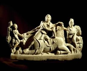 Romania. Il dio Mitra uccide il toro; rilievo daco-romano da Ulpia Traiana (sec. II-III).De Agostini Picture Library / D. Dagli Orti