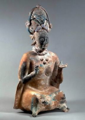 Maya. Statuetta in terracotta policroma proveniente dall'isola di Jaina (Washington, Dambarton Oaks).Washington, Dambarton Oaks